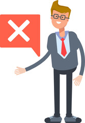 Office Worker Character and Wrong Mark
