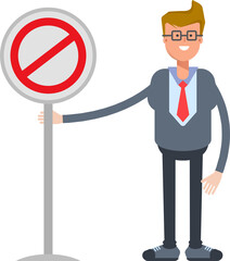 Office Worker Character and Prohibition Signage
