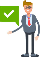 Office Worker Character and Check Mark
