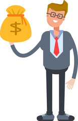 Office Worker Character Holding Dollar Sack

