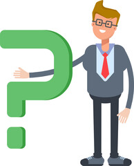 Office Worker Character and Question Mark
