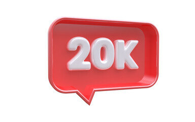 PNG 20k followers red number subscribe icon 3d rendering 