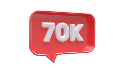 PNG 70k followers red number subscribe icon 3d rendering 