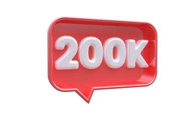 PNG 200k followers red number subscribe icon 3d rendering 