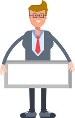 Office Worker Character and Blank Signage
