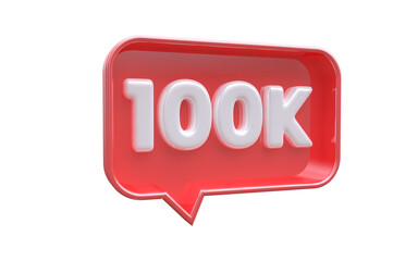 PNG 100k followers red number subscribe icon 3d rendering 