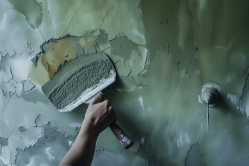 person applying concrete on wall with a trowel - obrazy, fototapety, plakaty