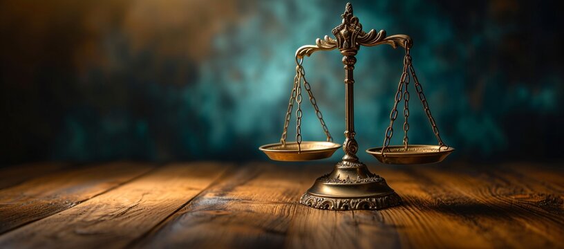 Ornate vintage scales of justice with a mysterious blue glow evoke legality and decision-making