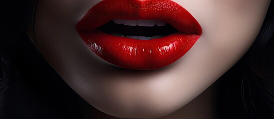 Seductive Expression of a Woman with Striking Red Lipstick and Dark Hair