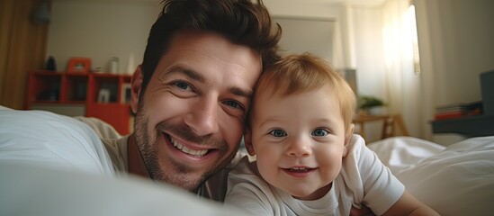 Affectionate Father Captures Special Moment with his Infant Child During Video Call at Home
