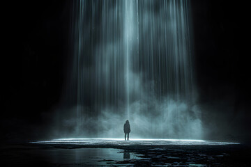 Obraz premium A pure black background with a beam of light shining in the middle