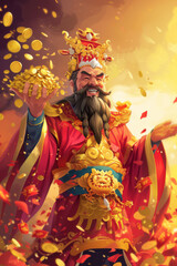 The Chinese God of Wealth who scatters coins.