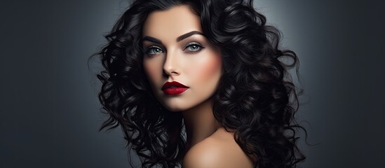 Sultry Vamp Woman with Luxurious Curly Hair and Bold Burgundy Lipstick