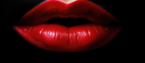 Seductive Red Lips with Intense Red Lipstick on Mysterious Black Background