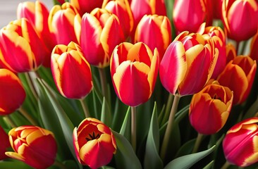 Fototapeta premium Happy Mother's Day, International Women's Day, Birthday, Valentine's Day. Bunch of tulip flowers as present
