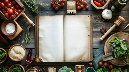 Naklejka na ściany i meble Blank cookbook for recipes with white pages.