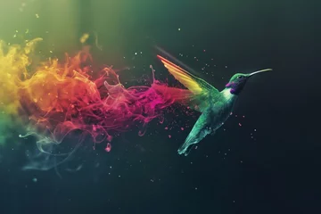 Foto op Canvas cinematic image of a hummingbird with dynamic smoke details.  © CreativeCreations