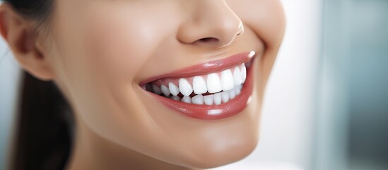 Fototapeta premium Radiant Woman Showing Bright Smile After Professional Teeth Whitening Treatment at Dental Clinic