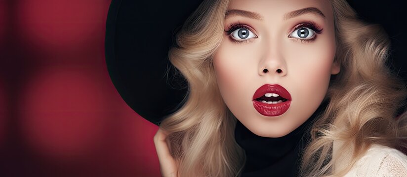Elegant Blonde Woman in Black Hat Expressing Various Emotions with Long Hair Flowing