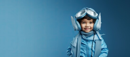 Adorable Young Aviator in Blue Suit and Goggles Embarks on a Playful Flight Adventure