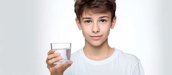Adolescent Boy Holding Refreshing Glass of Water, Hydration Concept