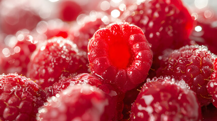 A bunch of bright red raspberries