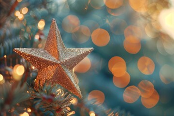 Trophy with a star shape in front of a bokeh light background.