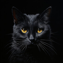 Portrait of a black cat on a dark background