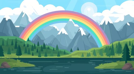 radu with lake and mountains flat illustration.