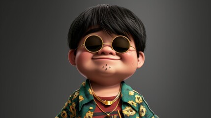 Illustration of a little boy wearing sunglasses and smiling