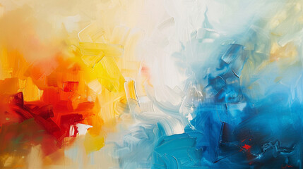 An abstract painting with soothing colors and shapes, hanging on a wall, representing the therapeutic power of art, blurred background, with copy space