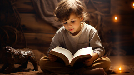 Child reading a book.