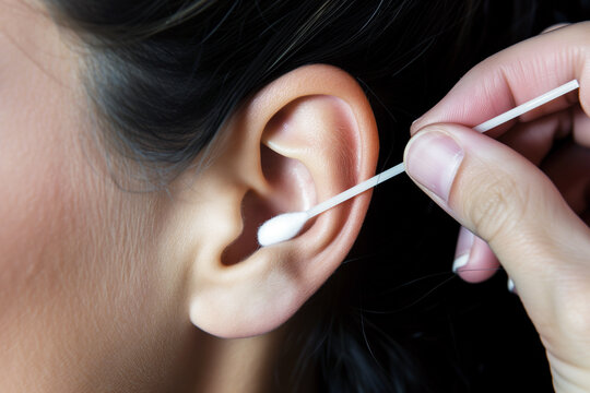 person using a cotton swab with plastic stem in ear