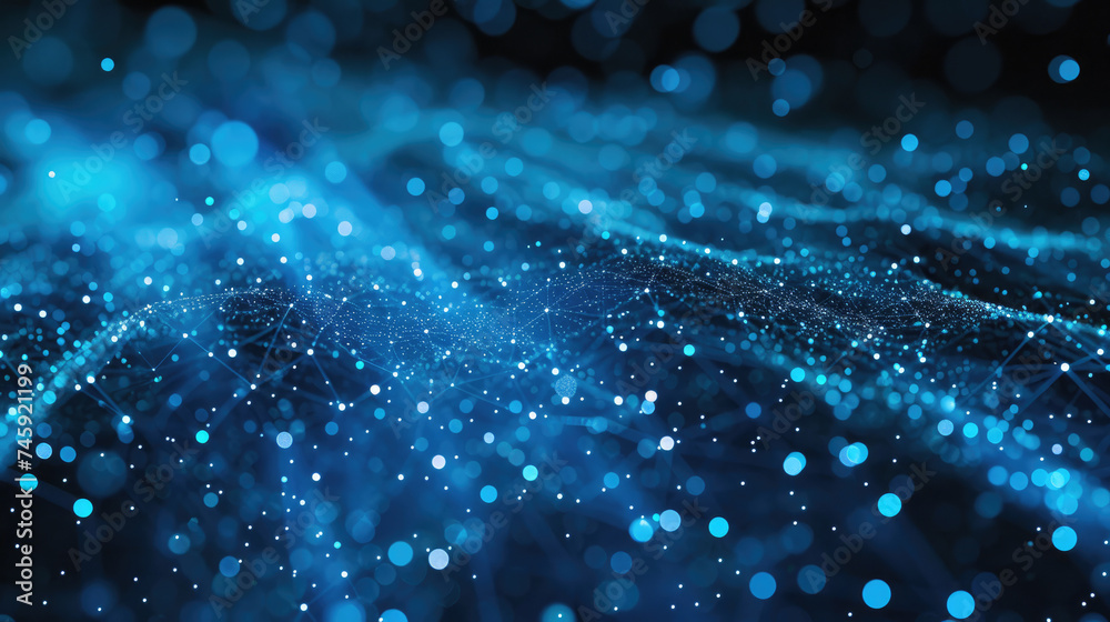 Canvas Prints blue cyber space abstract background, bokeh lights of dark cyberspace. soft pattern of secure lines 