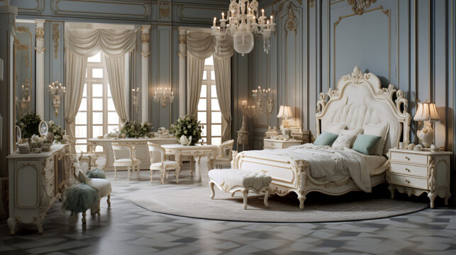 Classic bedroom interior with antique and luxurious