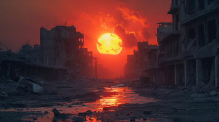 The Sun Sets Over a Destroyed City
