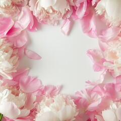 background of peonies and petals with place for text.