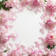 Fototapeta na wymiar background of peonies and petals with place for text.