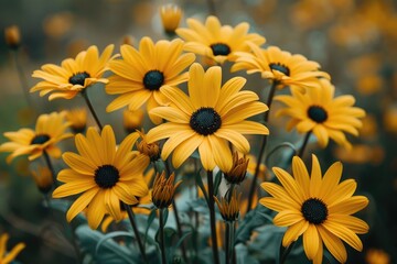 Obraz premium Golden Yellow Daisies in Soft Focus, Rich Autumnal Tones