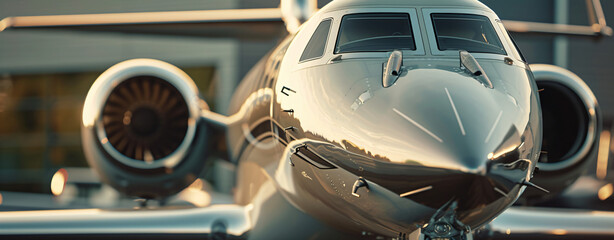Close-up of a business jet parked outside