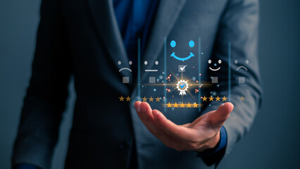 Customer services concept, Satisfaction feedback survey. Customer give rating to service...