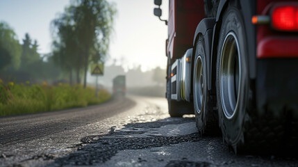 Close-up of a cargo truck on the road - Powered by Adobe