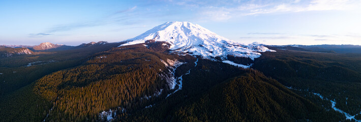 Mount St. Helens, not far from both Seattle and Portland, rises from the forested landscape in...