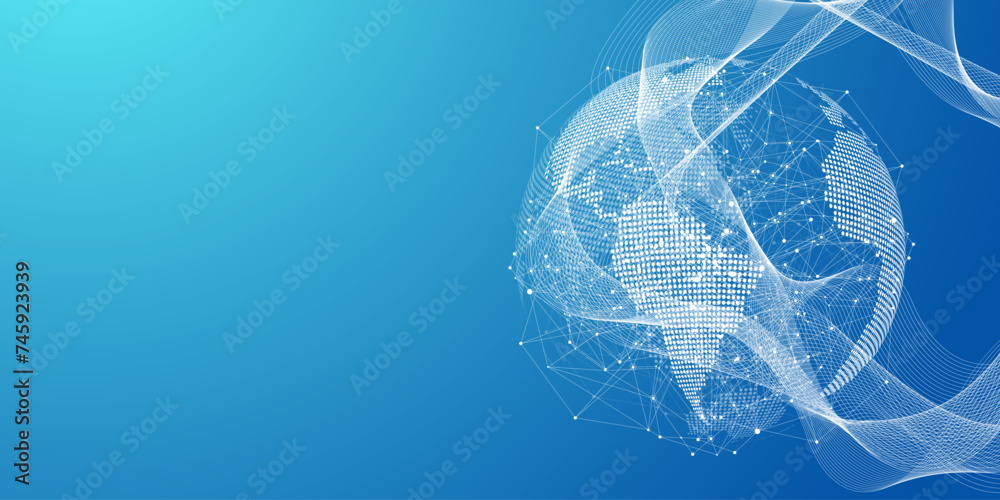 Fototapete Vector connections of lines and dots. Technology banner template. Graphic abstract background communication. Minimal array with compounds lines and dots. Digital data visualization