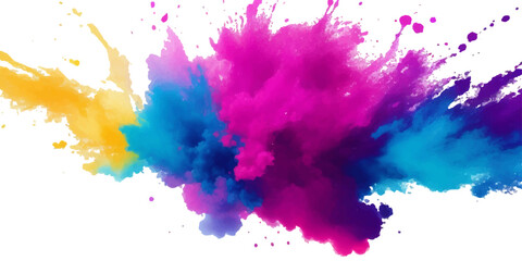 Bright colorful watercolor splash splatter stain brush strokes on white background. Modern vibrant aquarelle spot. Rainbow trendy isolated design on white. Element. Vector watercolor illustration.