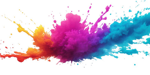 Bright colorful watercolor splash splatter stain brush strokes on white background. Modern vibrant aquarelle spot. Rainbow trendy isolated design on white. Element. Vector watercolor illustration.