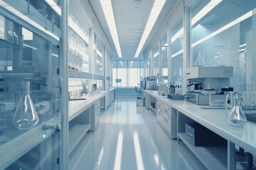 Modern laboratory with scientific equipment and no people - obrazy, fototapety, plakaty
