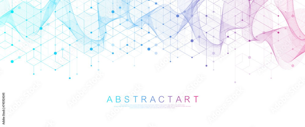 Aufkleber Modern technology vector illustration with square grid. Technology banner template cubes texture. Digital geometric abstraction with lines and dots