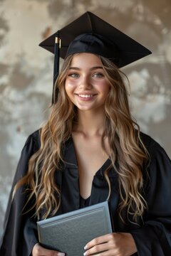 smiling university girl, graduation clothes. ai generated