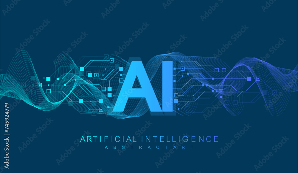 Leinwandbilder Artificial intelligence and machine learning vector symbol. Artificial intelligence wireless technology design. Neural networks and modern technologies concepts